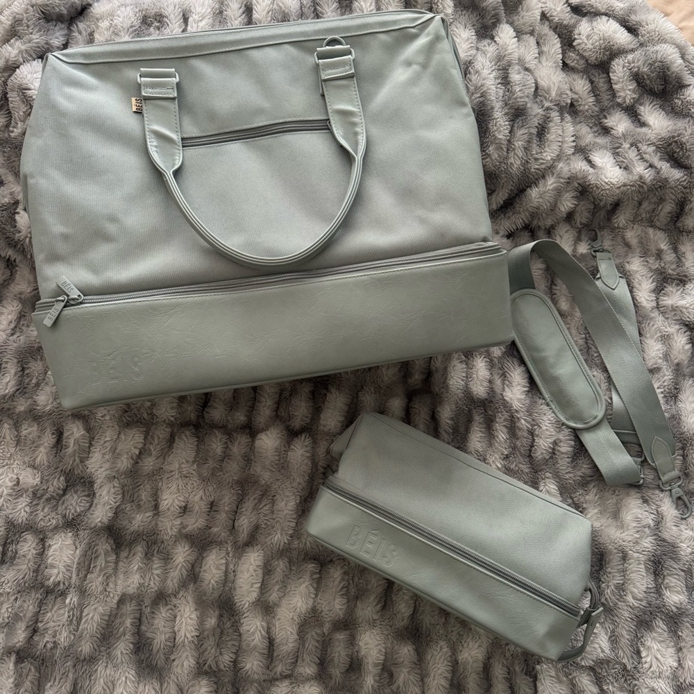 BEIS SLATE LIGHT BLUE GRAY SET LIMITED EDITION travel luggage Weekender Dopp Kit